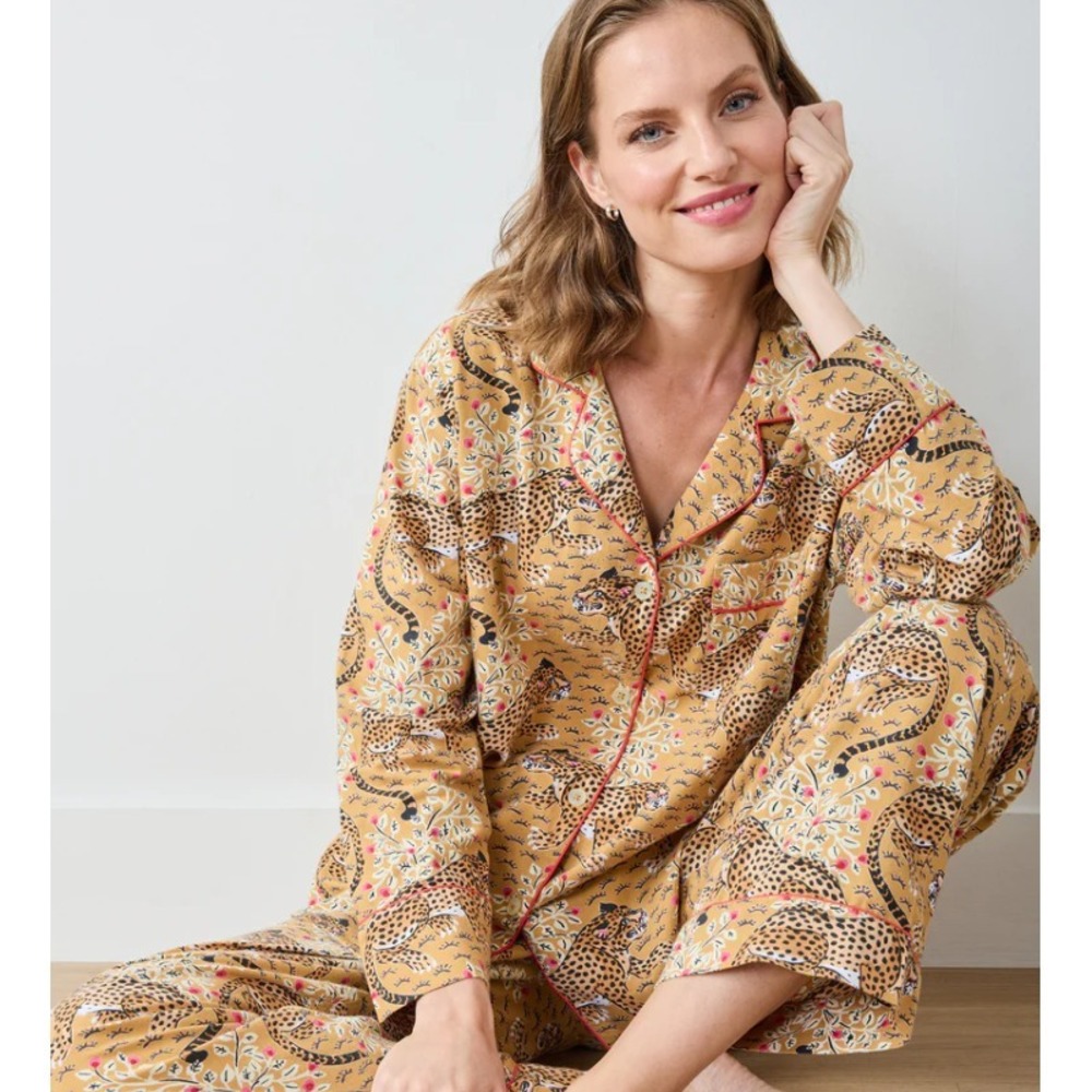 Printfresh Lightweight Flannel Pajama Top Bagheera Button Up Tobacco Medium